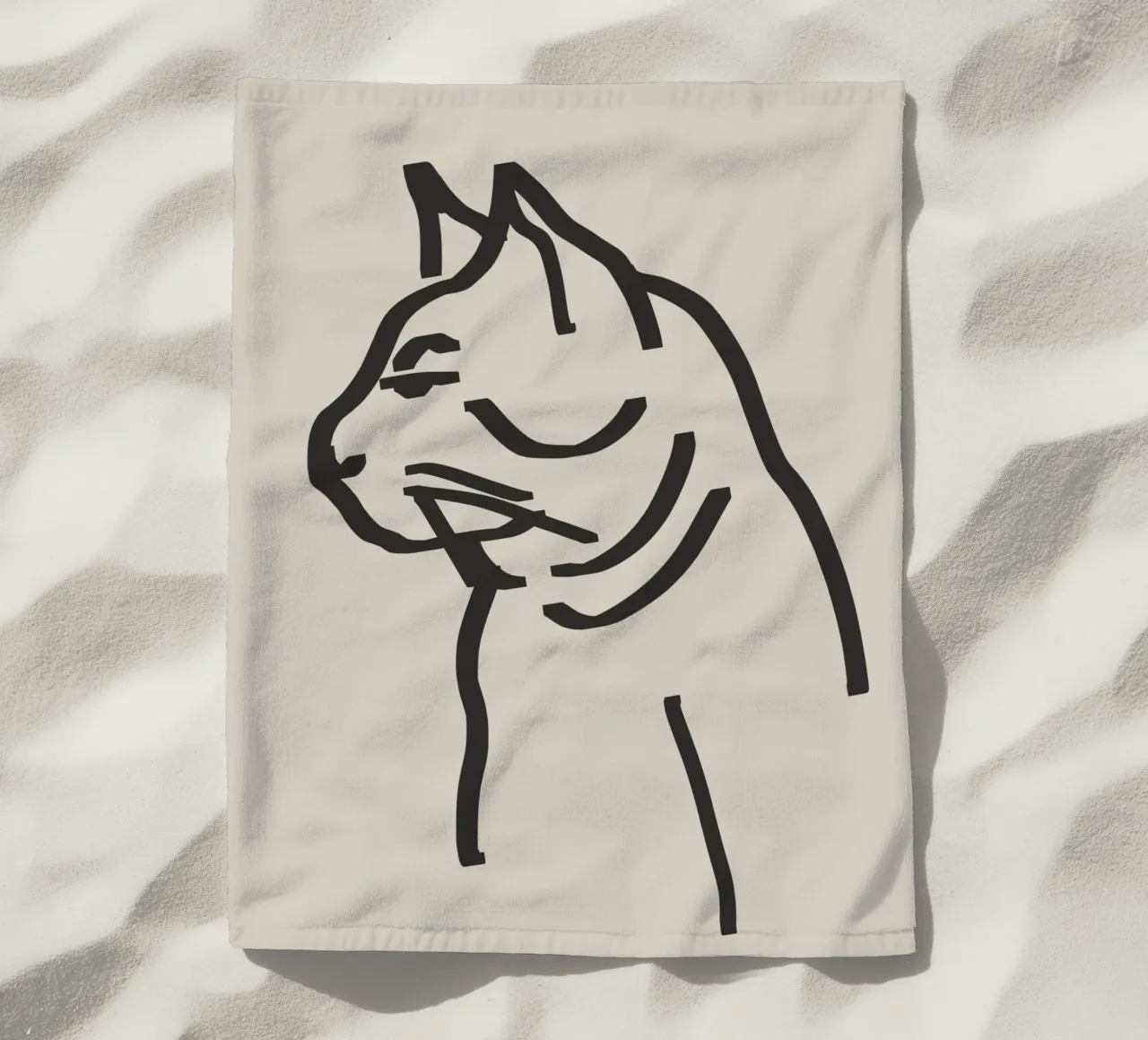 Gatto line art telo mare da Little Dean