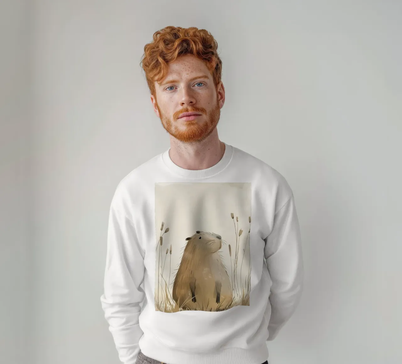 un capibara, sullo sfondo di una tranquilla prateria felpa da DesignDoodle