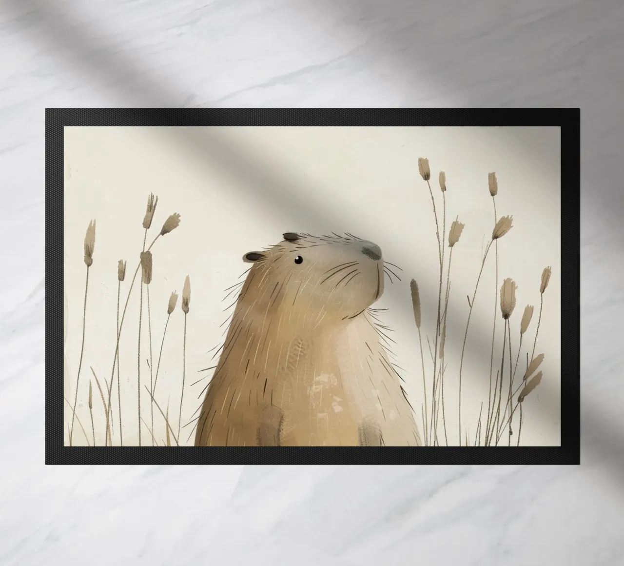 un capibara, sullo sfondo di una tranquilla prateria zerbino da DesignDoodle