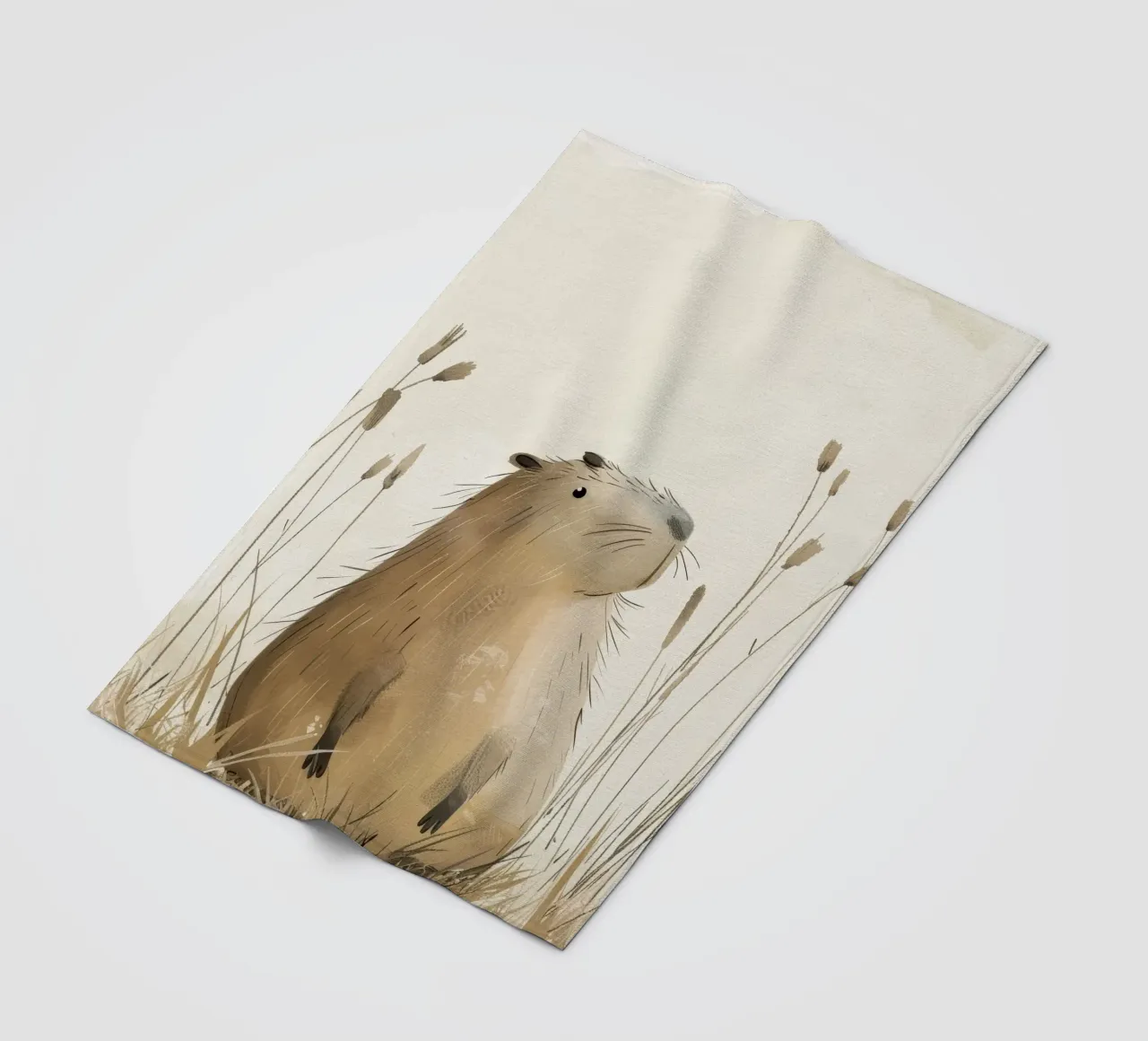 a capybara, set against a peaceful grassland background fleece blanket by DesignDoodle