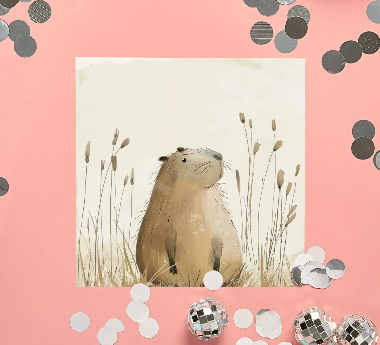 a capybara, set against a peaceful grassland background sticker by DesignDoodle