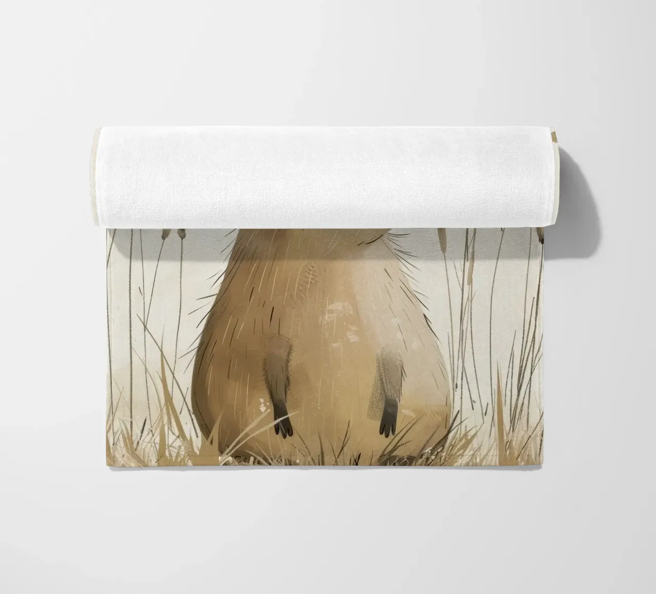 un capibara, sullo sfondo di una tranquilla prateria telo mare da DesignDoodle