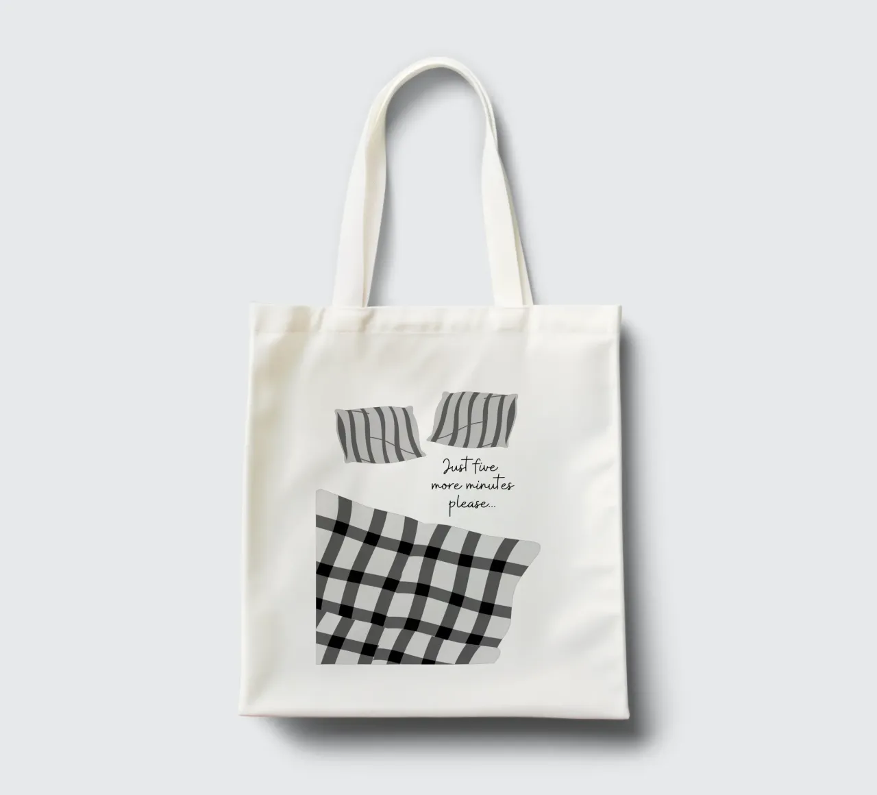 Illustrazione minimalista di biancheria da letto in bianco e nero borsa in juta da pdigitalprints