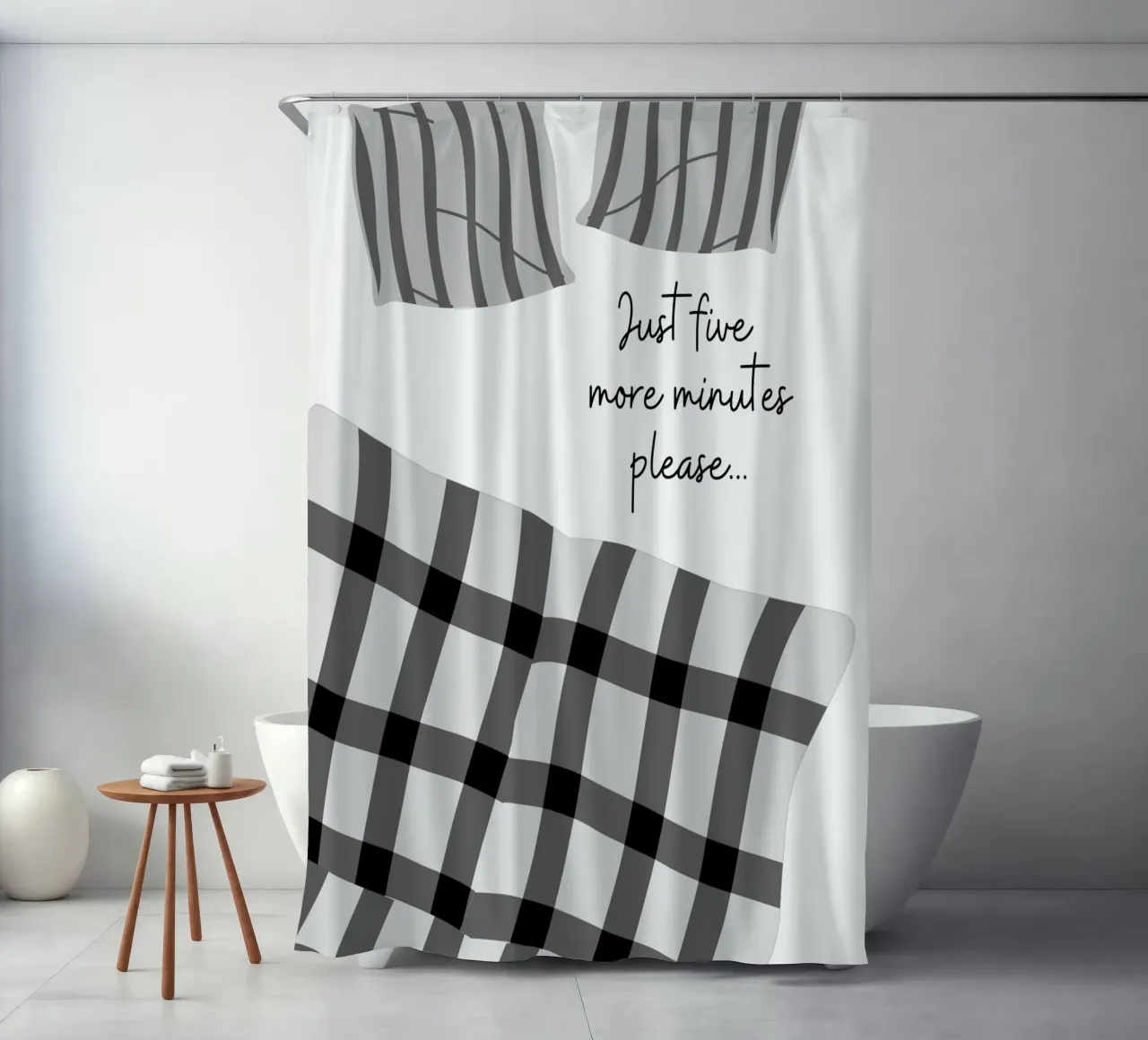 Illustrazione minimalista di biancheria da letto in bianco e nero tenda da doccia da pdigitalprints