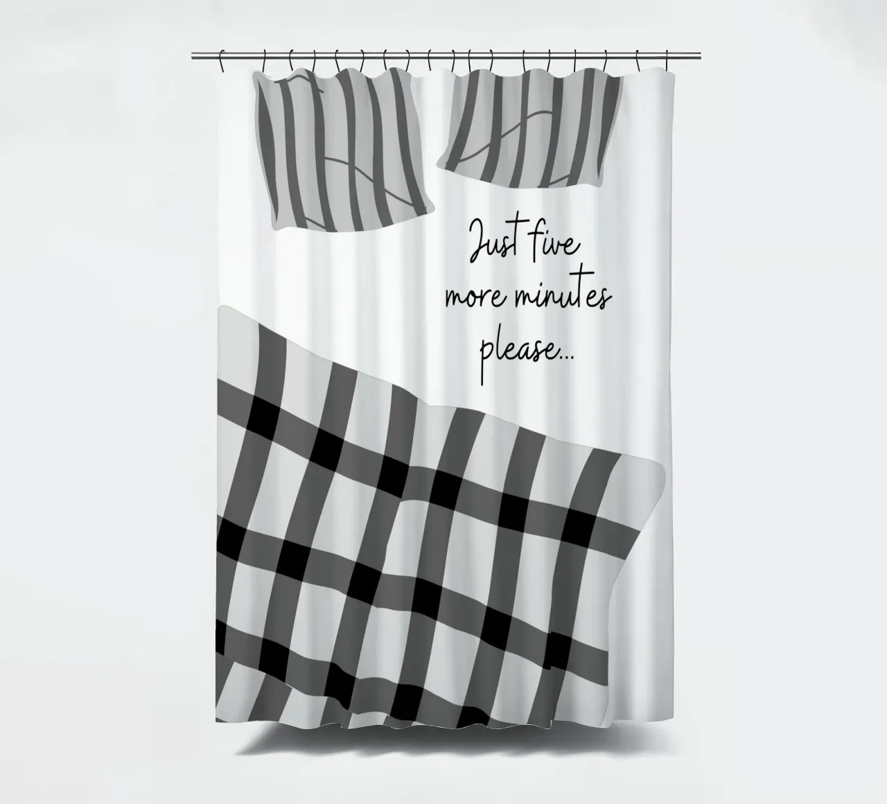 Illustrazione minimalista di biancheria da letto in bianco e nero tenda da doccia da pdigitalprints