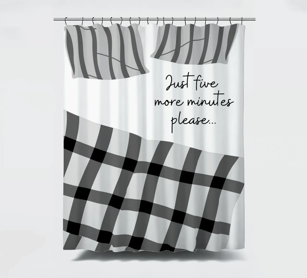 Illustrazione minimalista di biancheria da letto in bianco e nero tenda da doccia da pdigitalprints