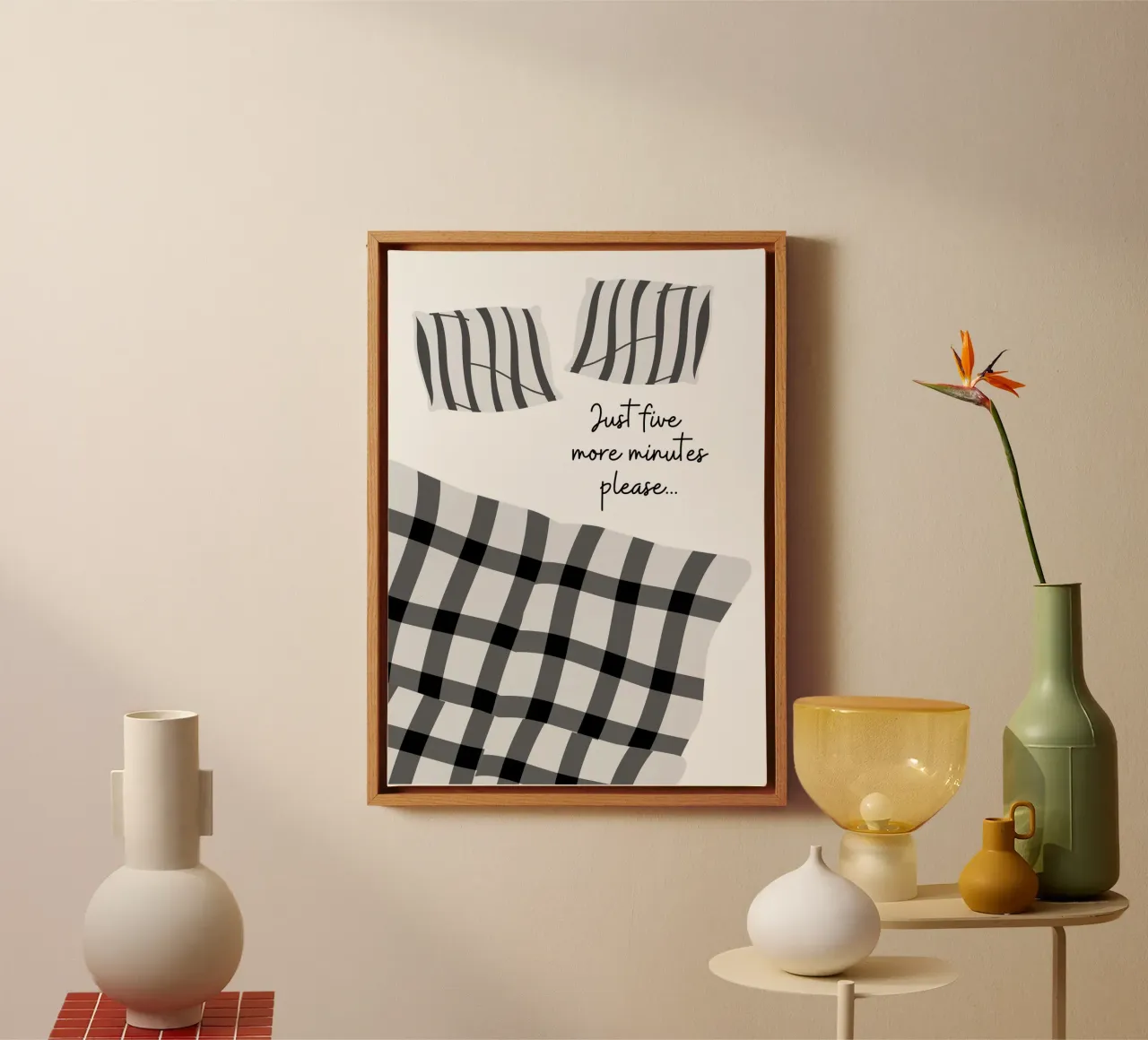 Illustrazione minimalista di biancheria da letto in bianco e nero tela con Cornice a cassetta da pdigitalprints