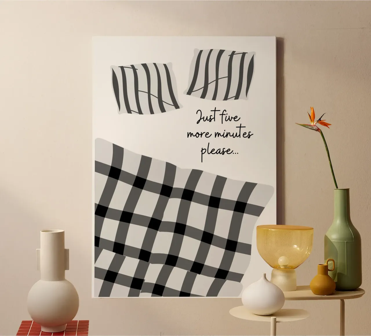Illustrazione minimalista di biancheria da letto in bianco e nero tela con Cornice a cassetta da pdigitalprints