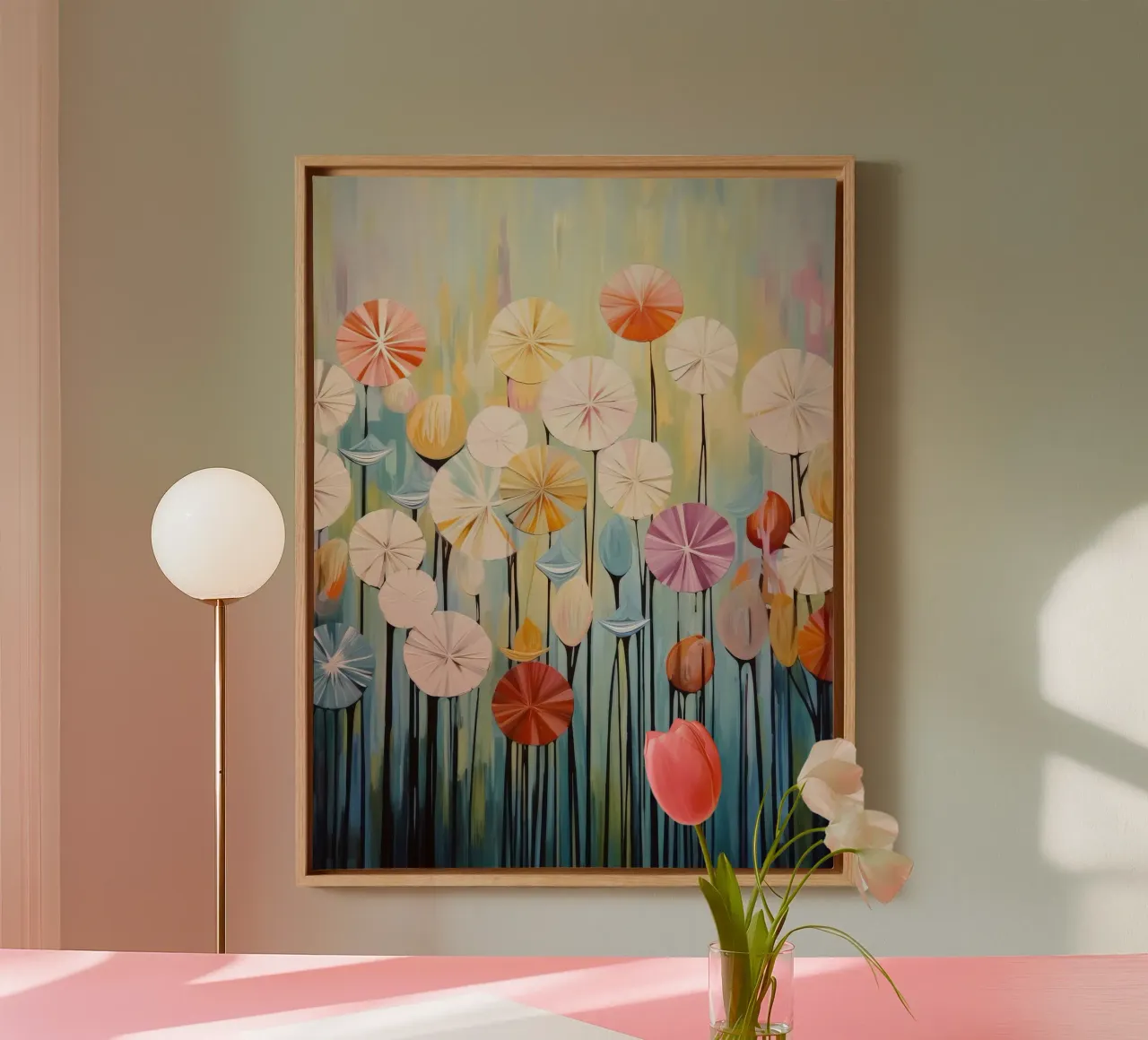 Flores abstractas lienzo con Marco flotante de Imagine