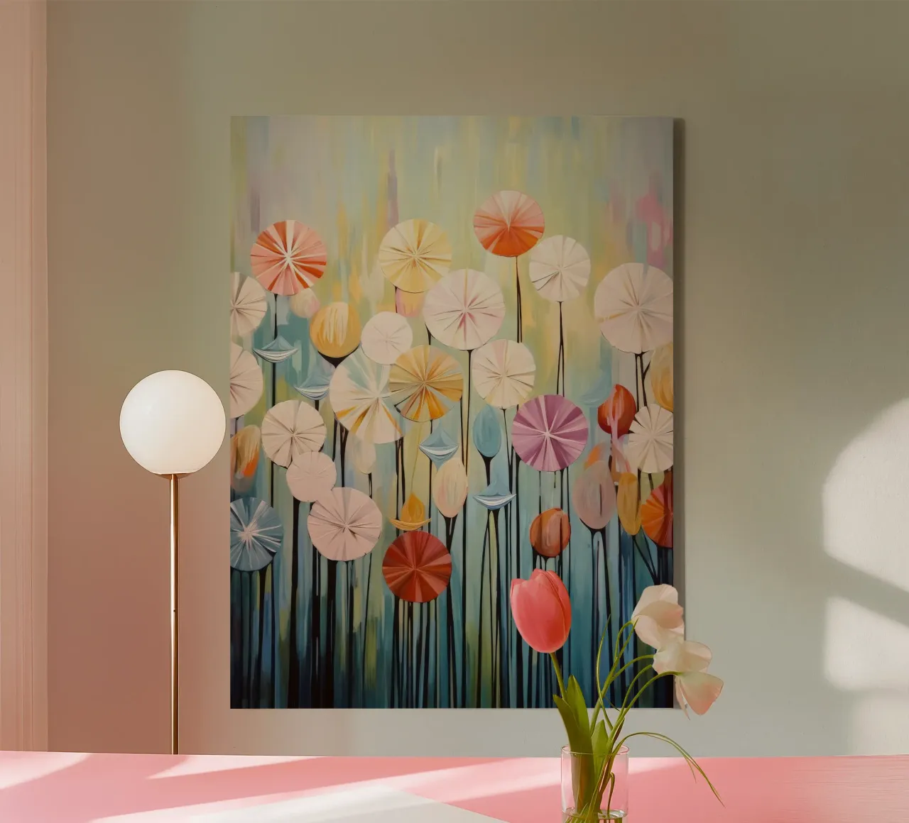 Flores abstractas lienzo con Marco flotante de Imagine