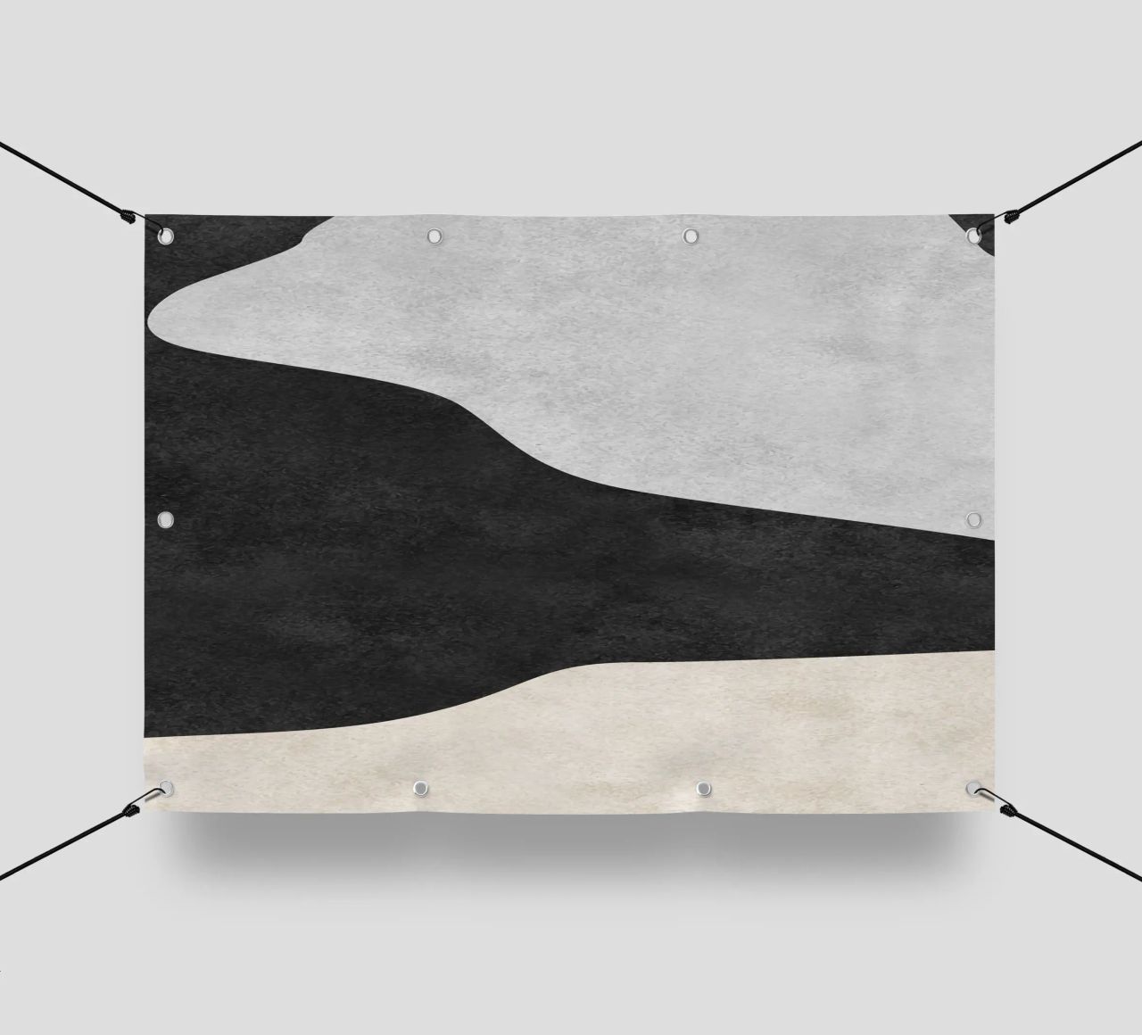 abstract boho black and beige wave telo in pvc da vintageshop
