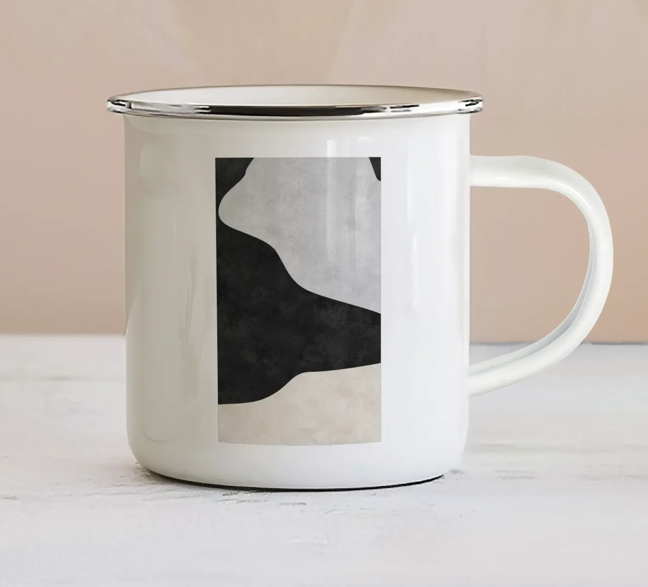 abstract boho black and beige wave taza de esmalte de vintageshop