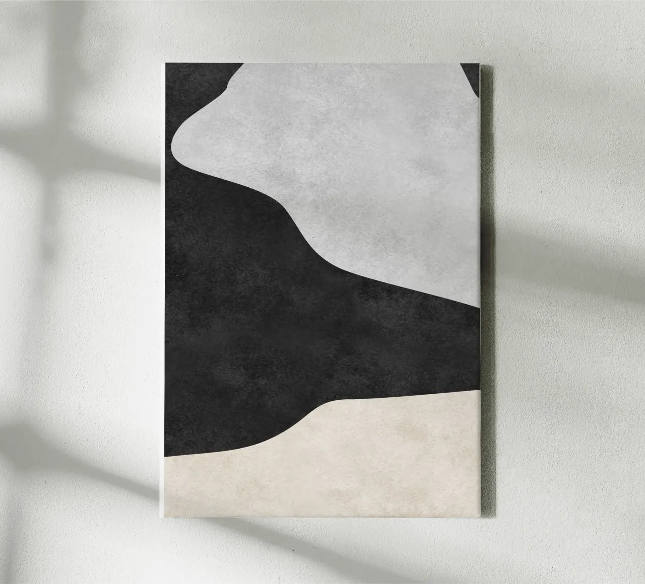 abstract boho black and beige wave tela con Cornice a cassetta da vintageshop