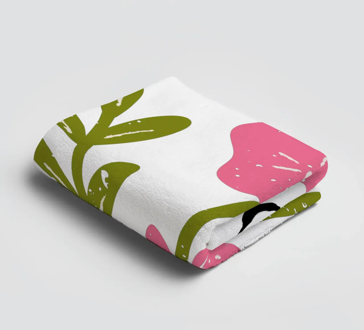 Illustrazione floreale rustica disegnata a mano in rosa e verde asciugamano da bagno da pdigitalprints