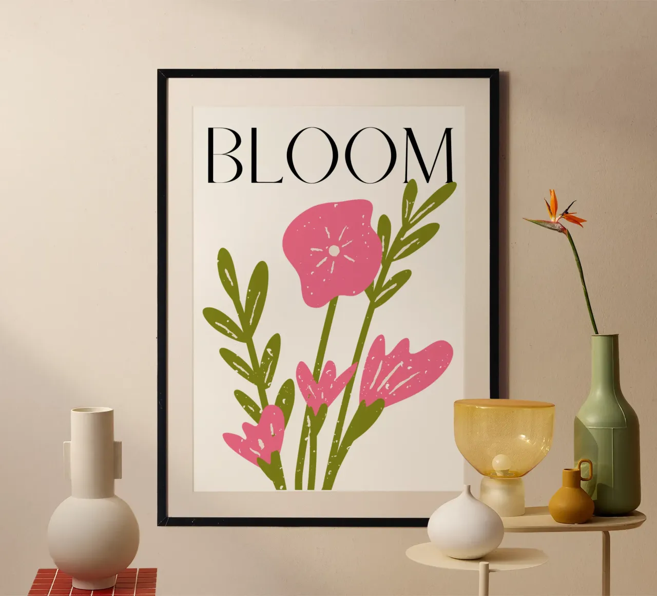 Illustrazione floreale rustica disegnata a mano in rosa e verde carta hahnemühle da pdigitalprints