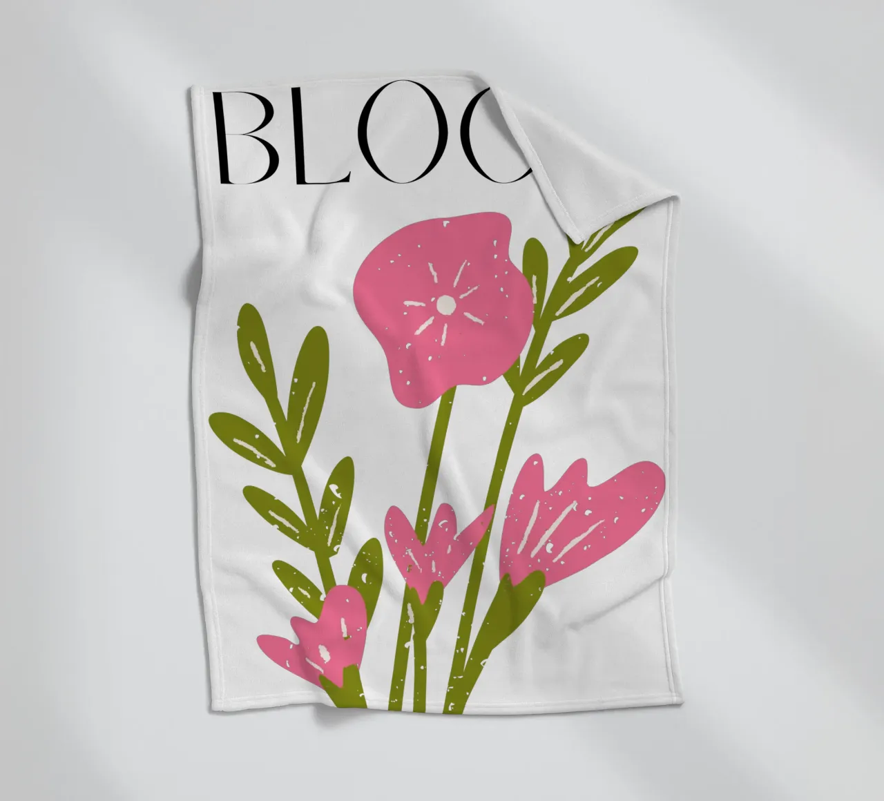Illustrazione floreale rustica disegnata a mano in rosa e verde coperta in pile da pdigitalprints