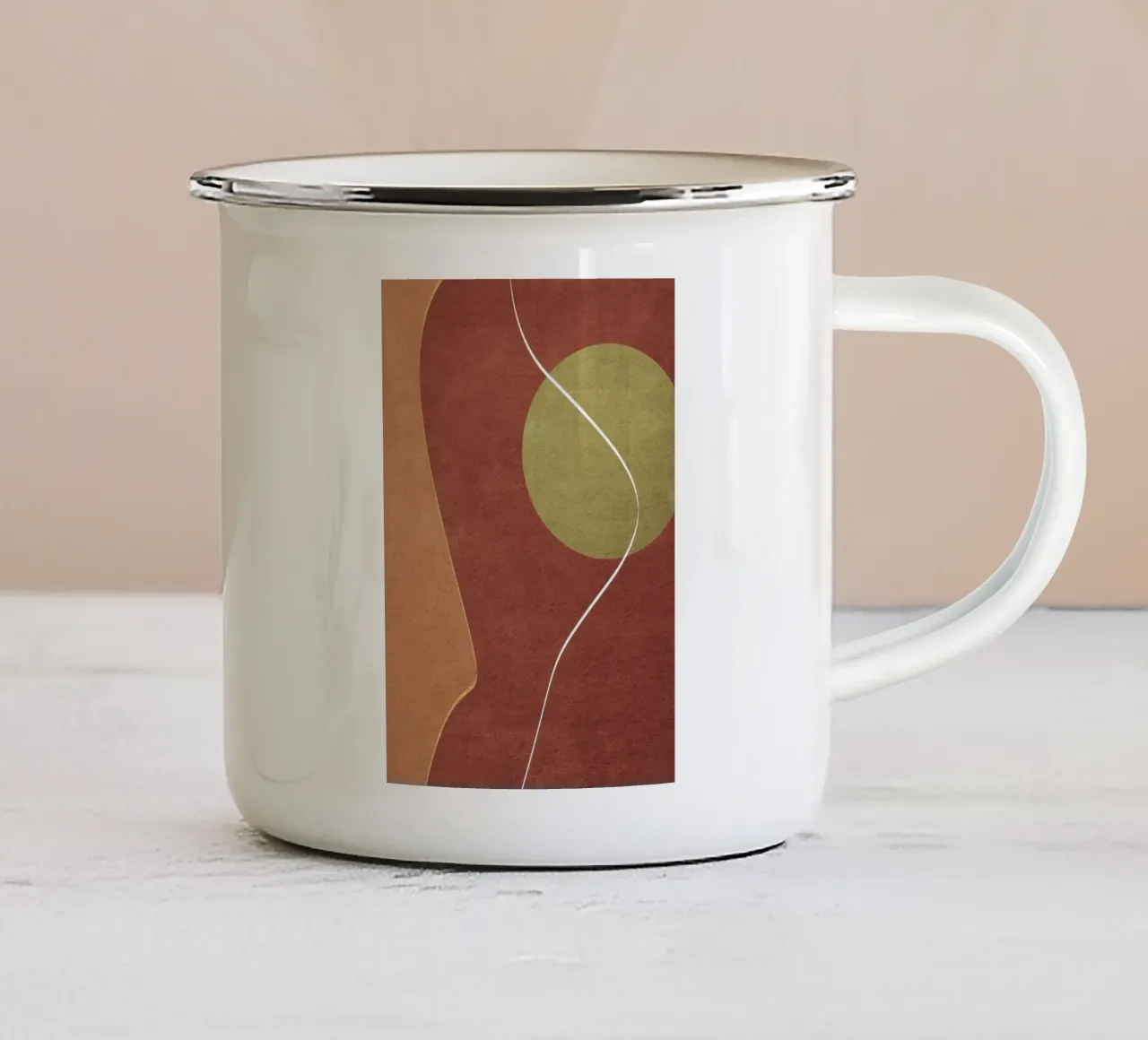 abstract boho terracotta green circle tazza in smalto da vintageshop