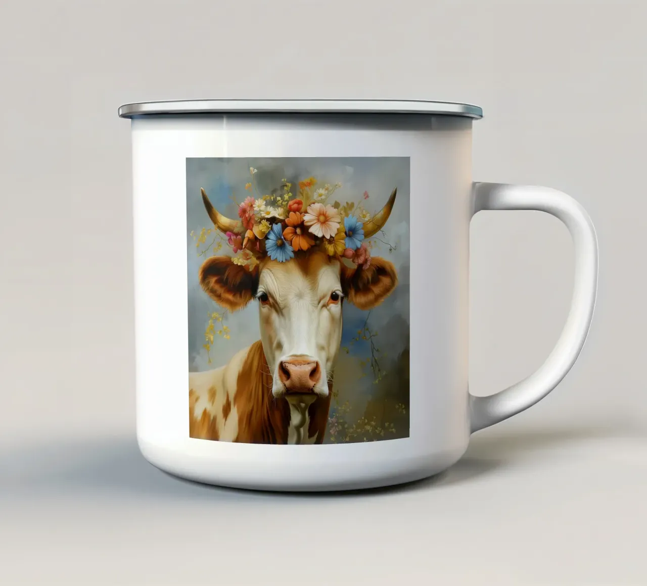 Mucca con fiori tazza in smalto da Imagine