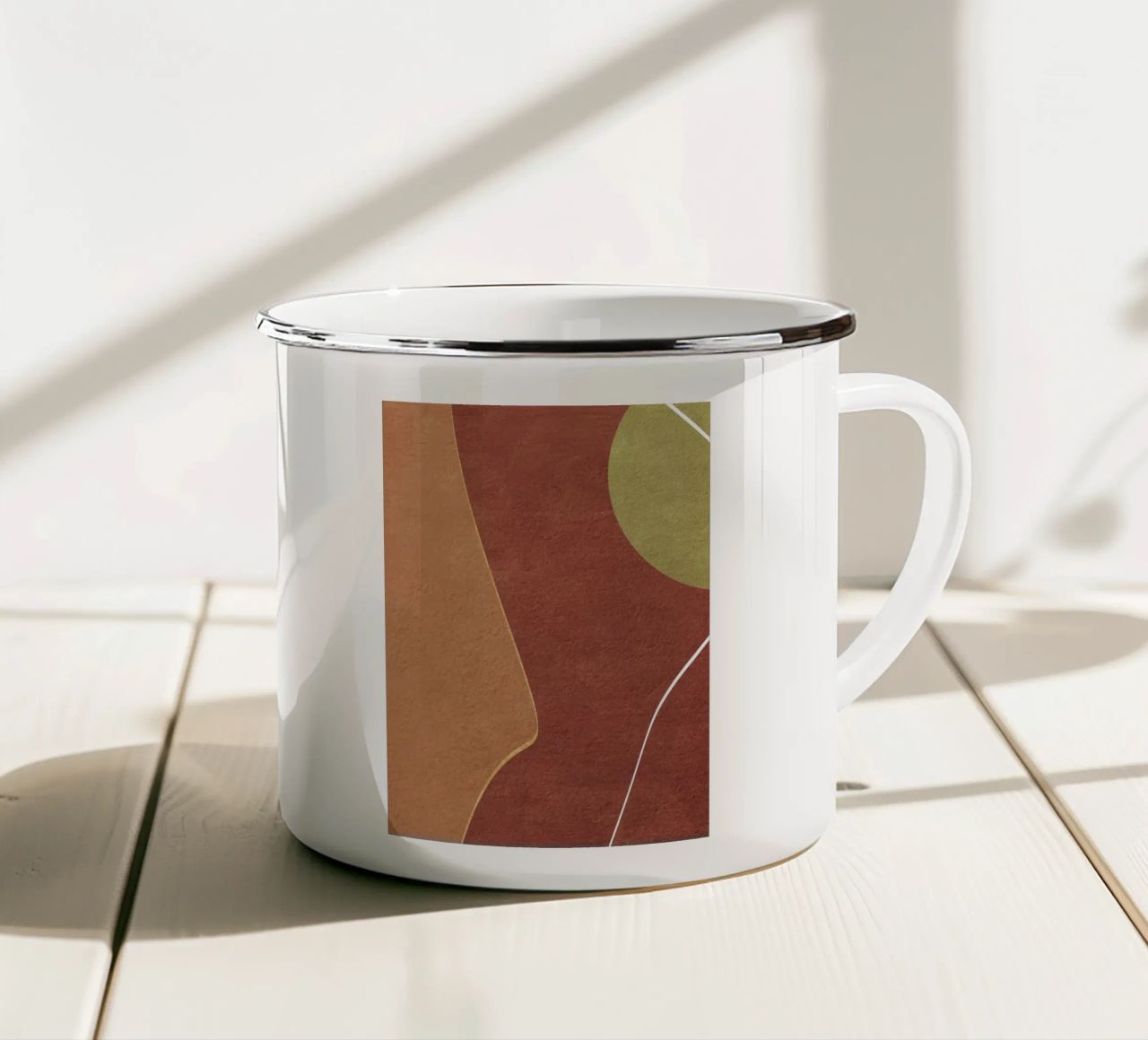 abstract boho terracotta green circle 2 tazza in smalto da vintageshop