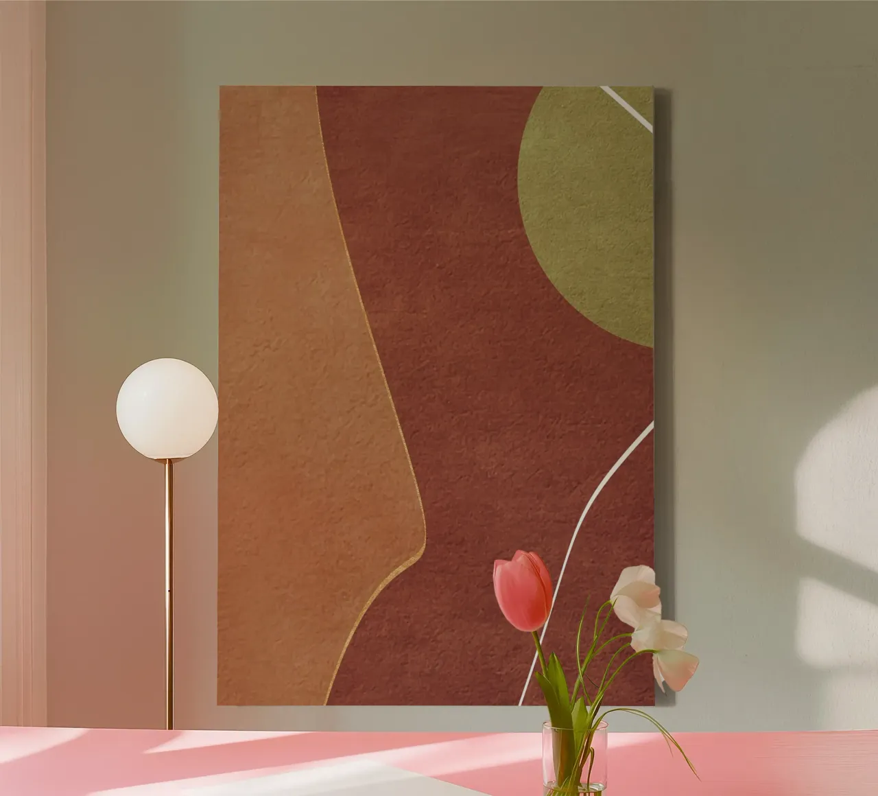 abstract boho terracotta green circle 2 tela con Cornice a cassetta da vintageshop