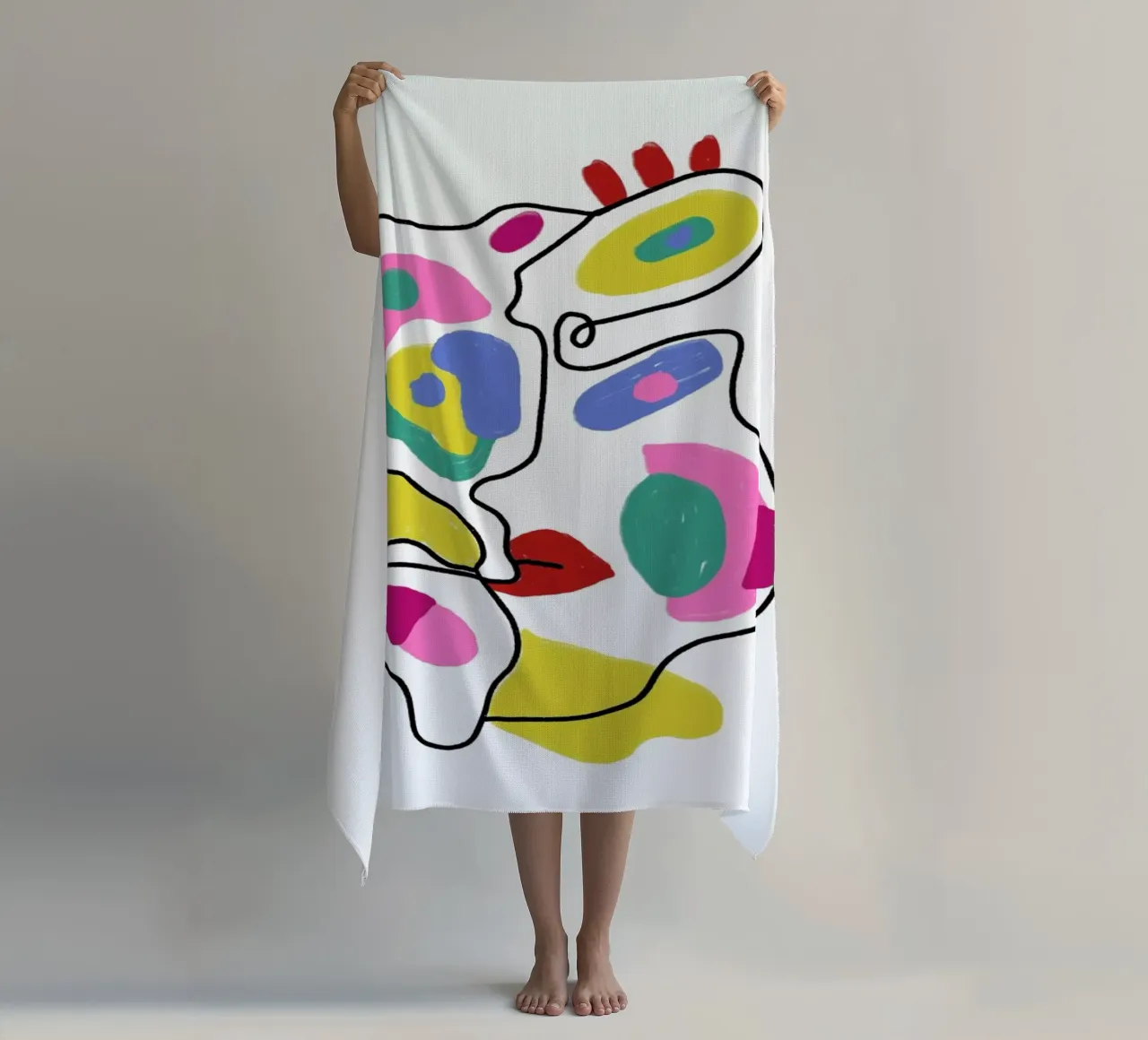 Line Drawing Colour Pop Faces telo mare da Vasare Nar
