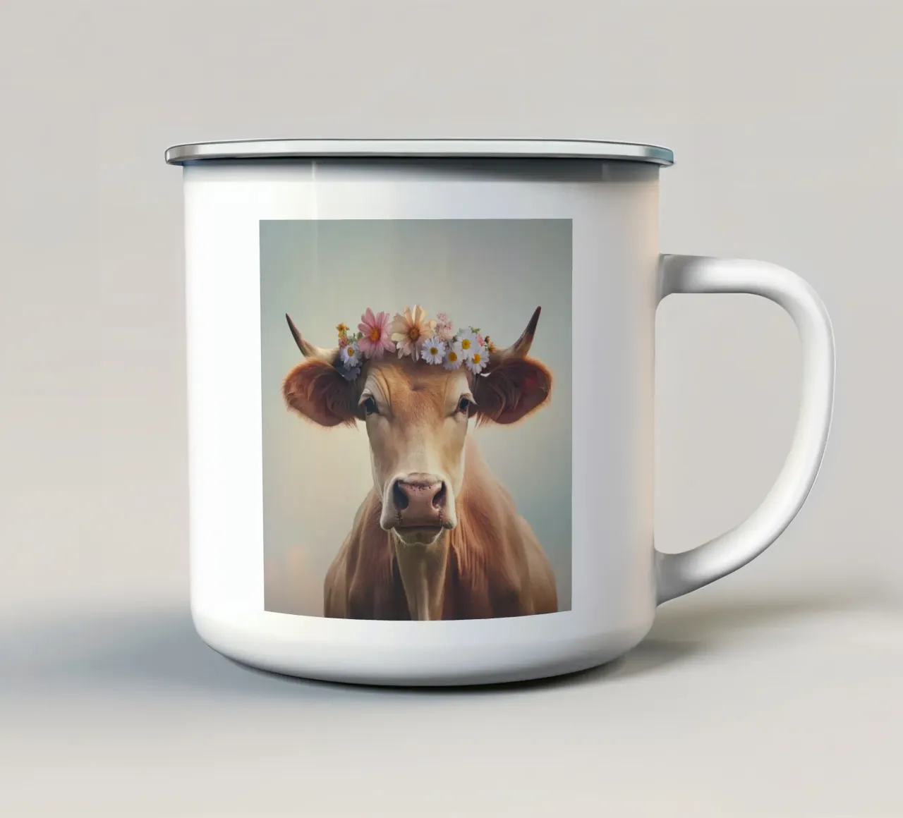 Mucca con fiori tazza in smalto da Imagine