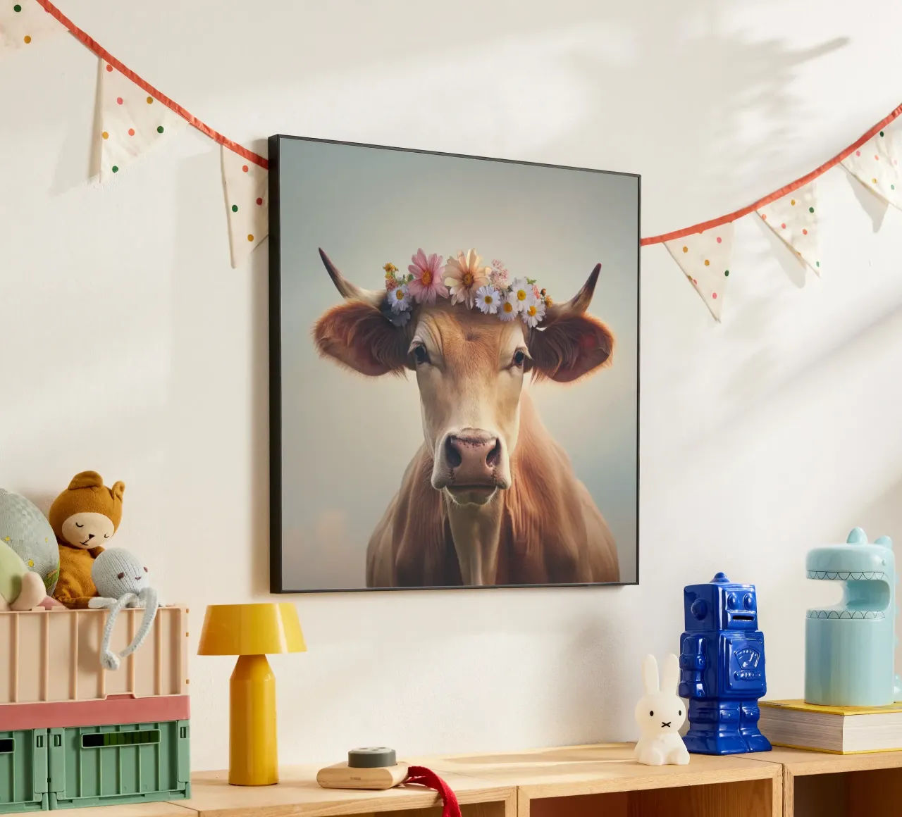 Mucca con fiori alluminio dibond da Imagine