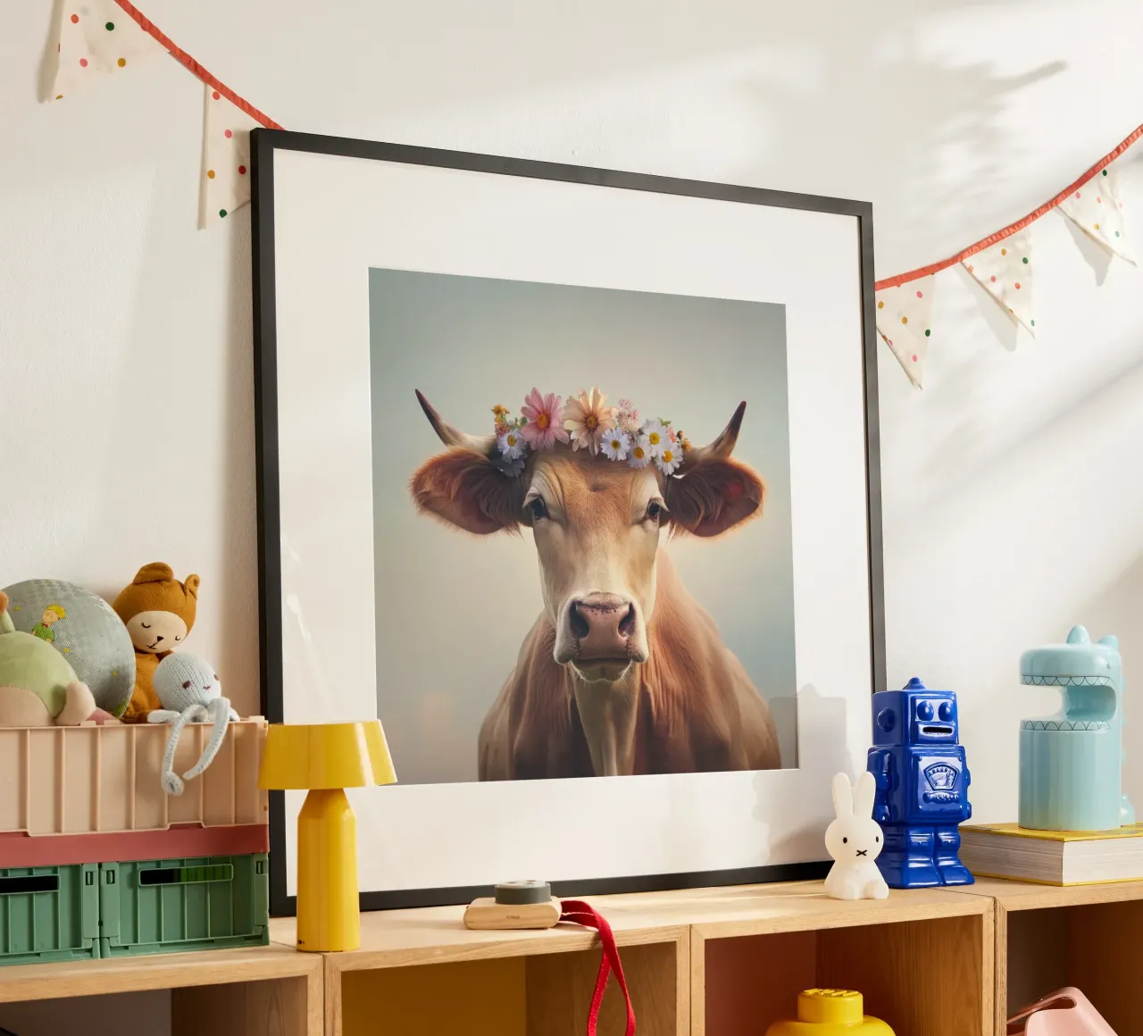 Mucca con fiori carta hahnemühle da Imagine