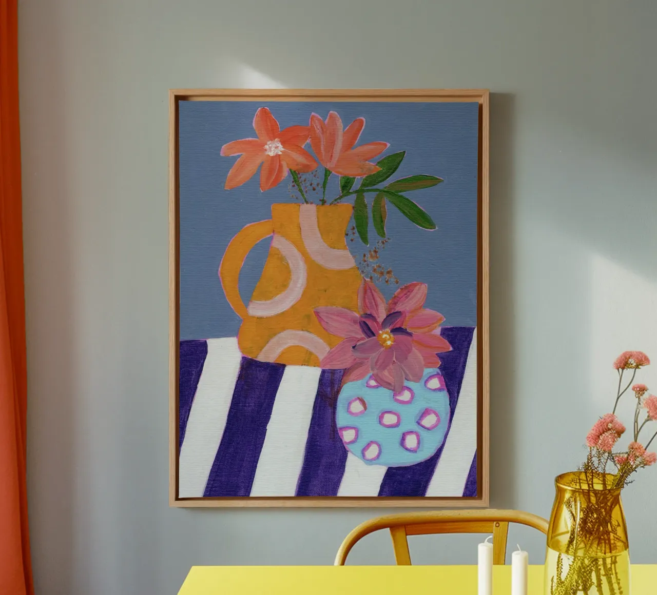 Bright floral still life canvas by Nikitajariwala