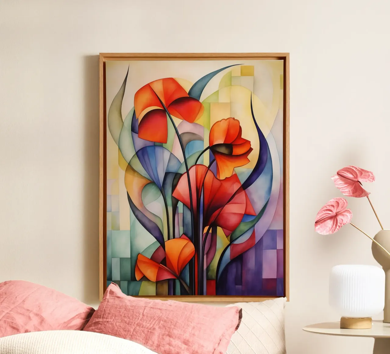 Abstracte bloem canvas met Baklijst van Imagine
