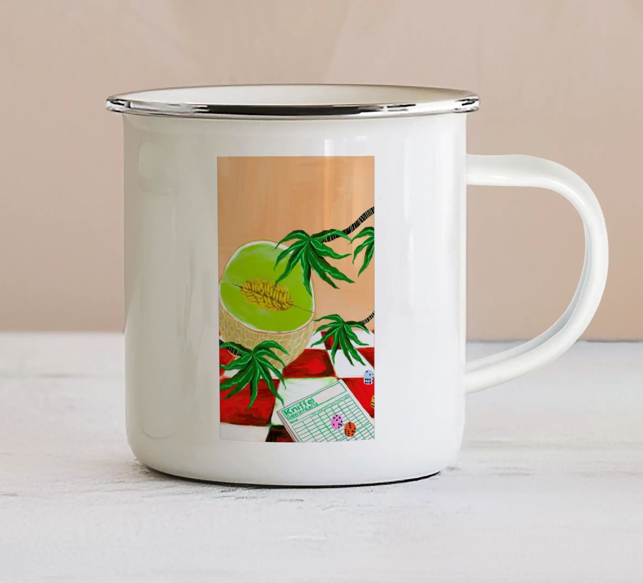 Kniffel tazza in smalto da Eva Wünsch
