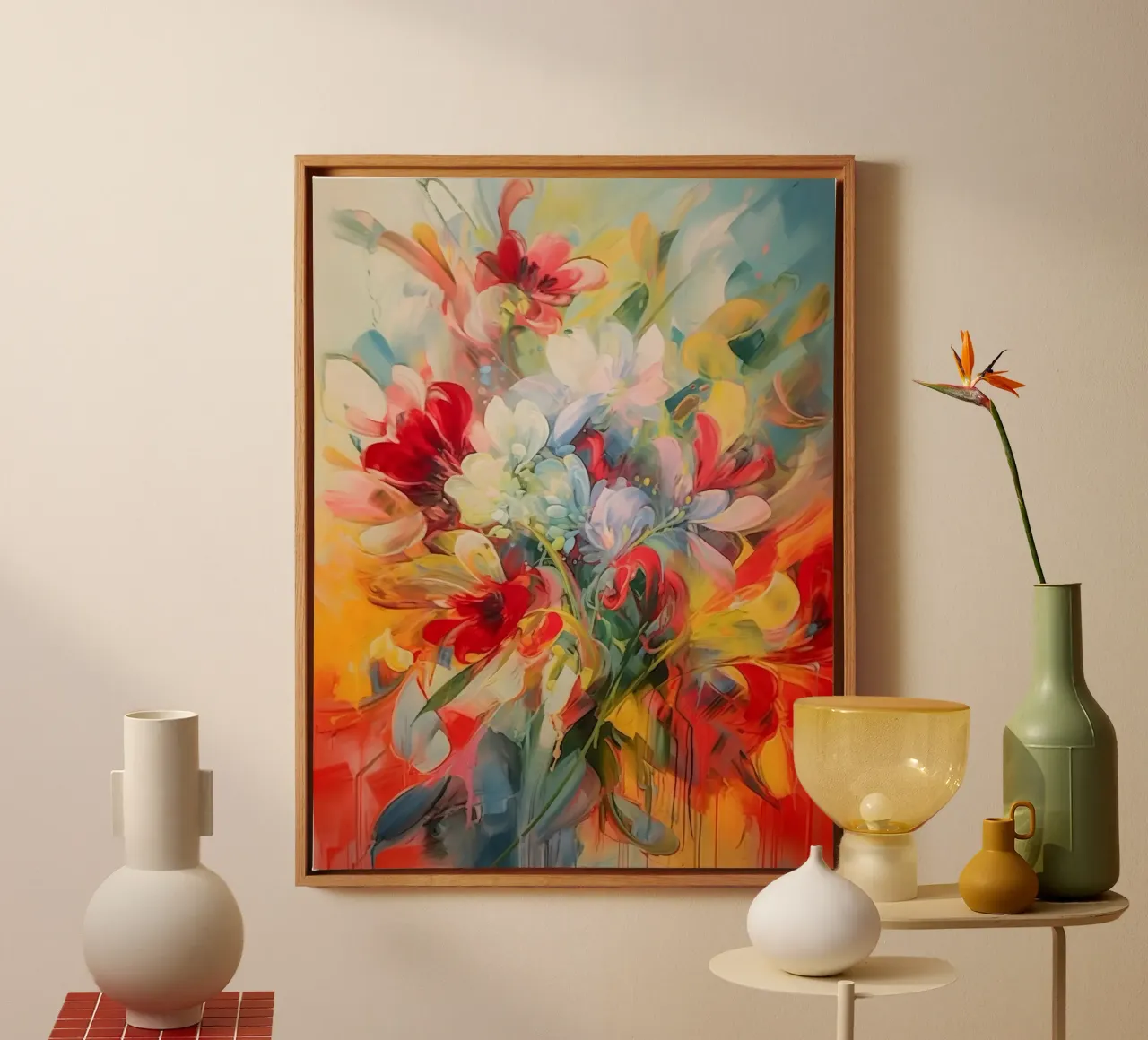 Kleuren explosie canvas met Baklijst van Imagine