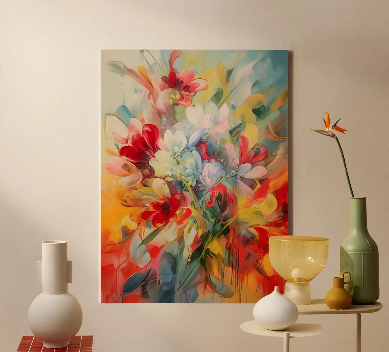 Kleuren explosie canvas met Baklijst van Imagine