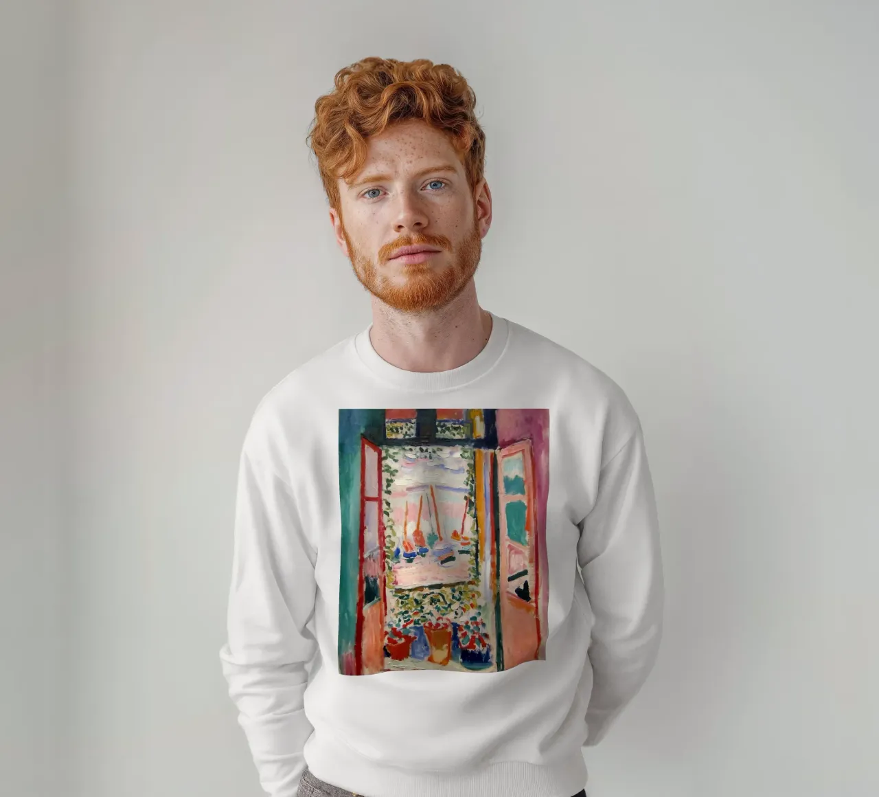 depicting the view from an open window sweatshirt by sazkia art