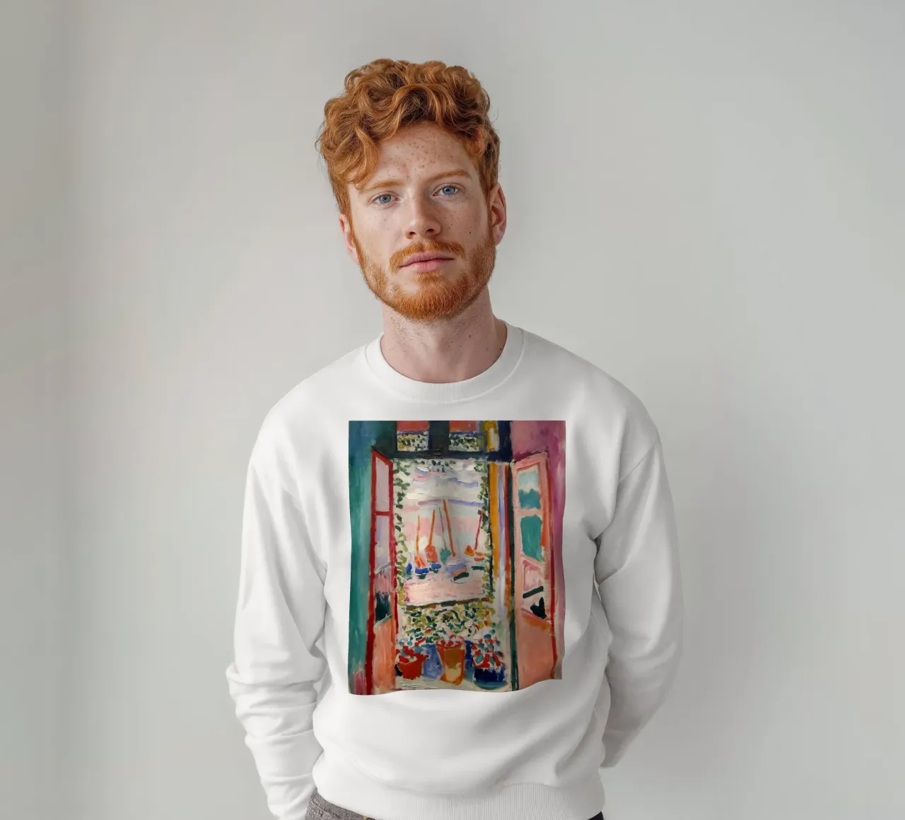 représentant la vue d'une fenêtre ouverte sweat de sazkia art