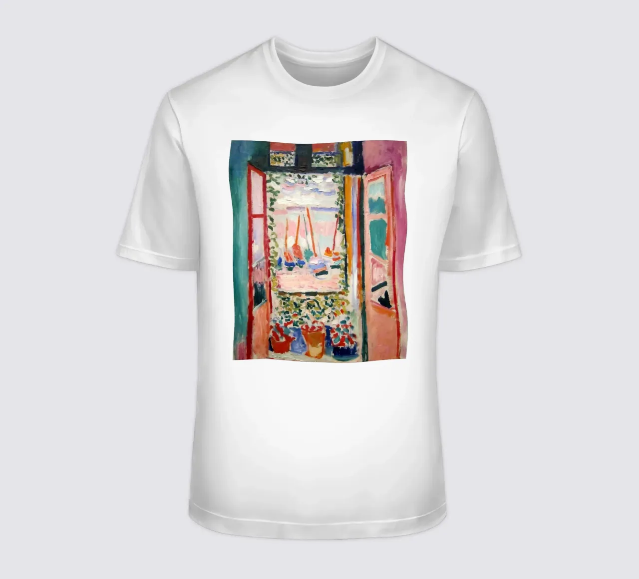 depicting the view from an open window t-shirt by sazkia art
