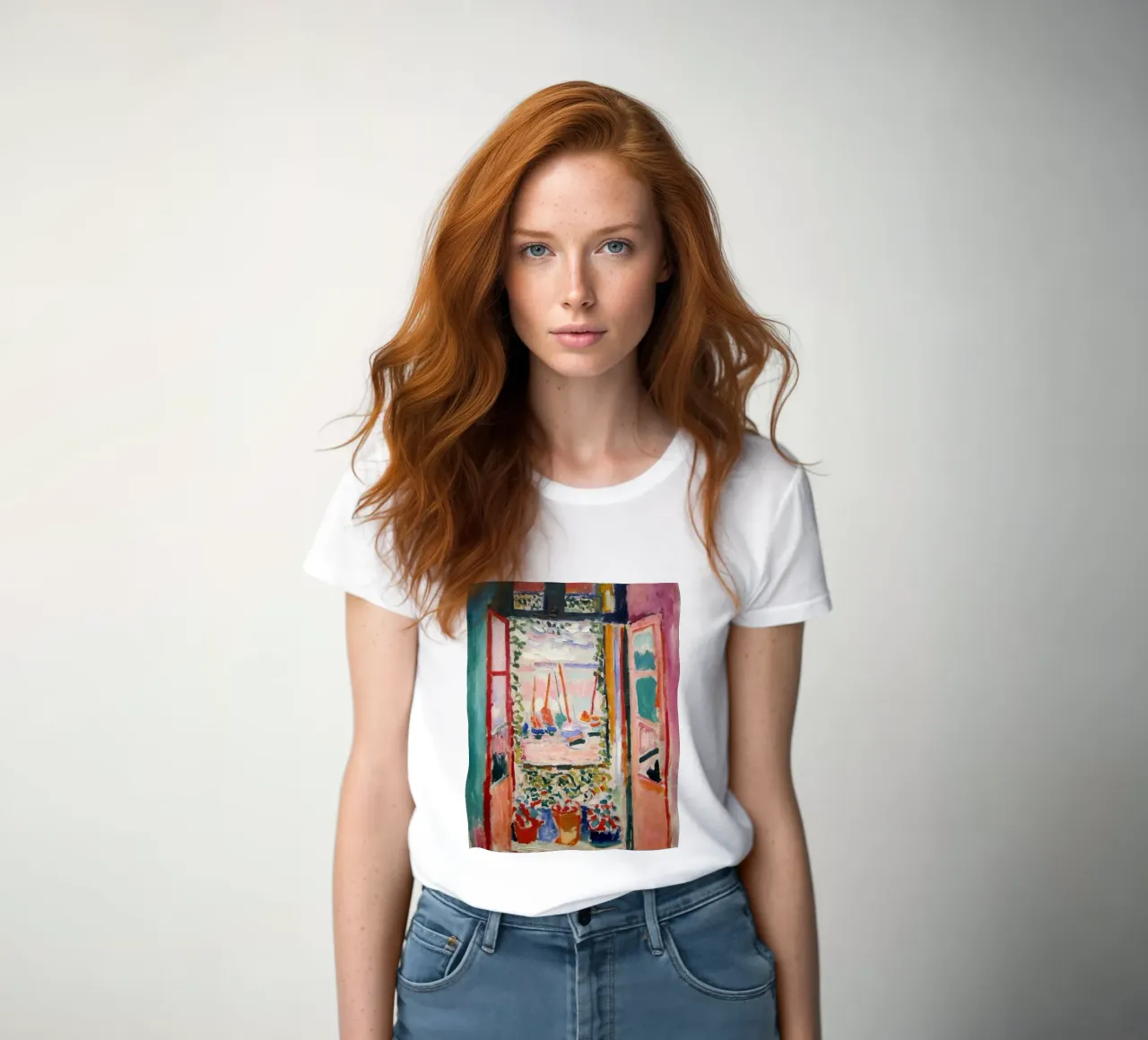 depicting the view from an open window women's fitted t-shirt by sazkia art