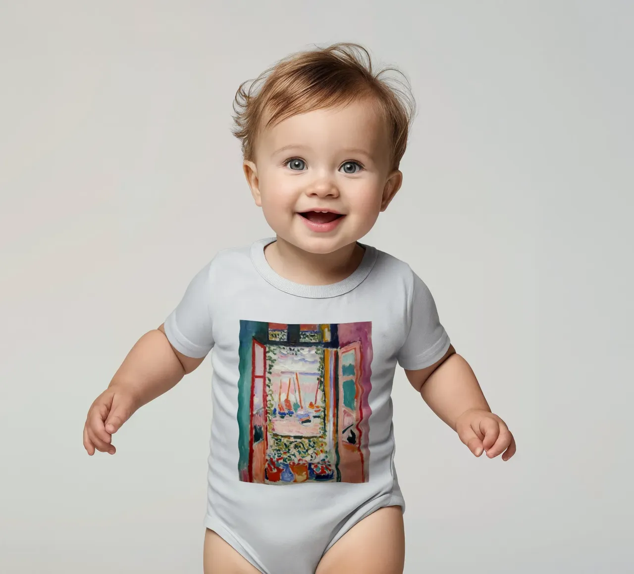 représentant la vue d'une fenêtre ouverte body bébé de sazkia art