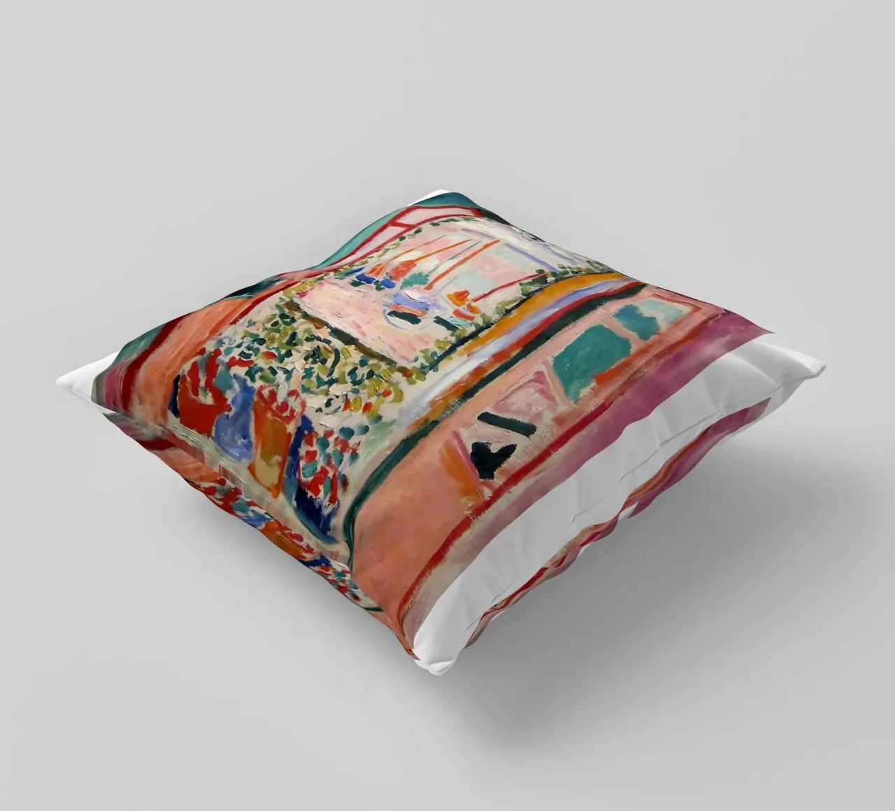 depicting the view from an open window decorative cushion by sazkia art