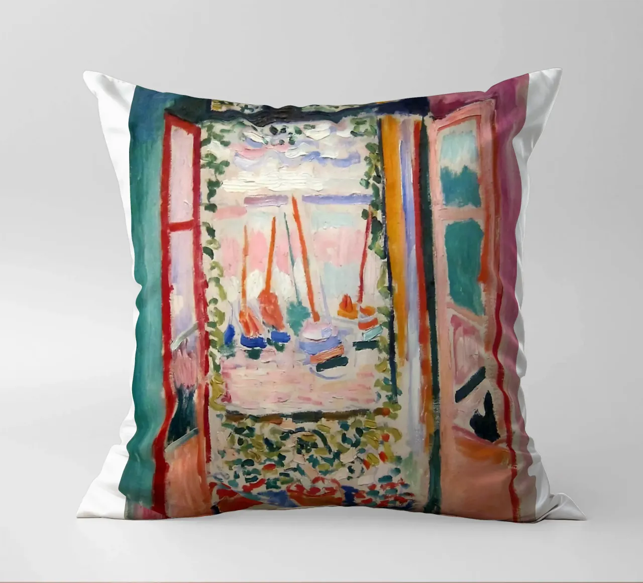 depicting the view from an open window decorative cushion by sazkia art