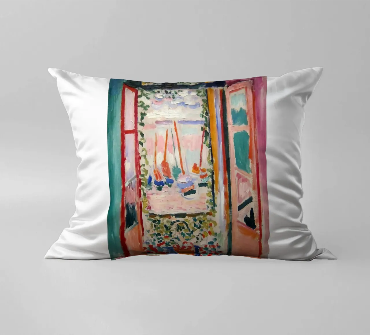 depicting the view from an open window decorative cushion by sazkia art