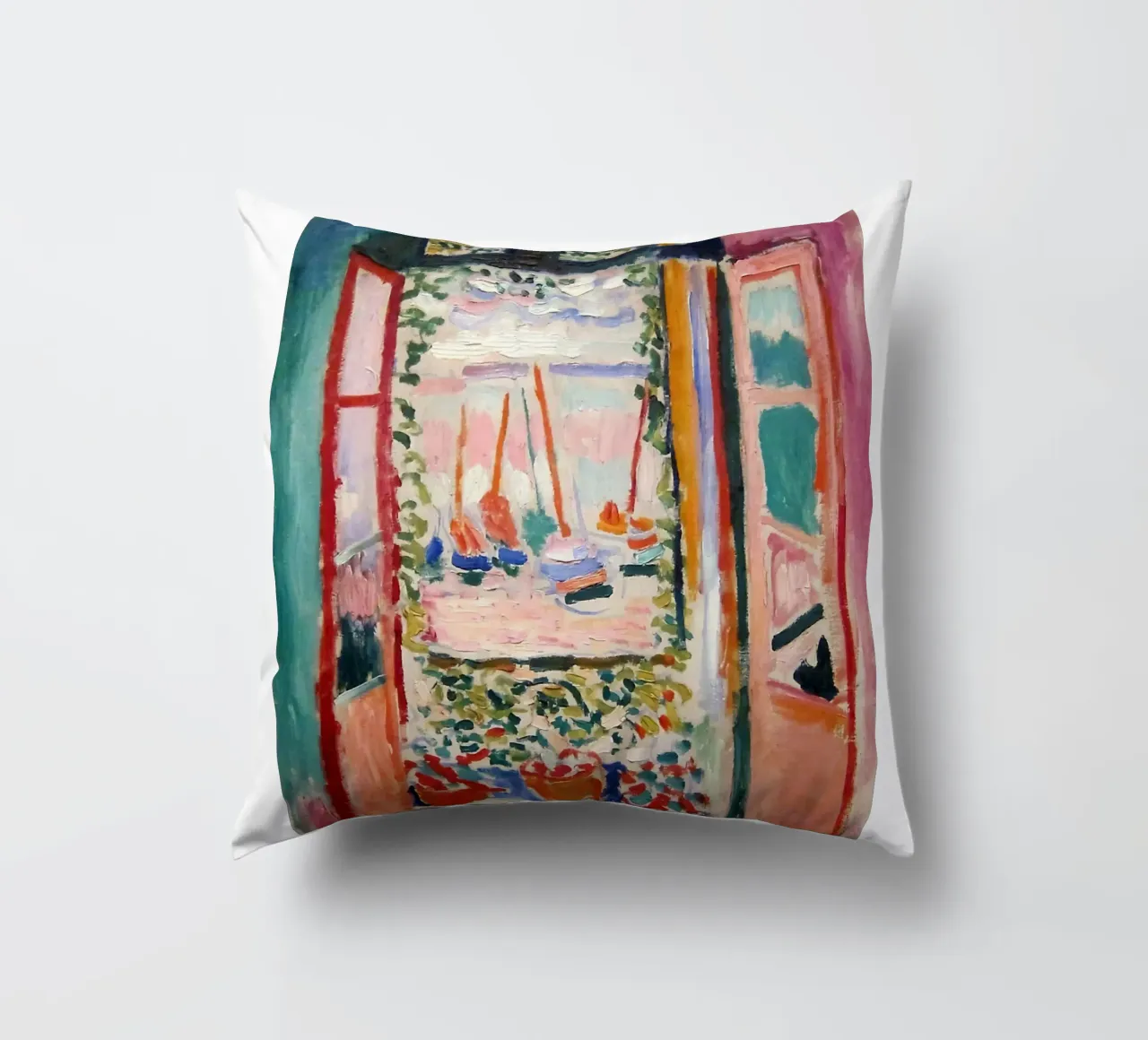 depicting the view from an open window decorative cushion by sazkia art