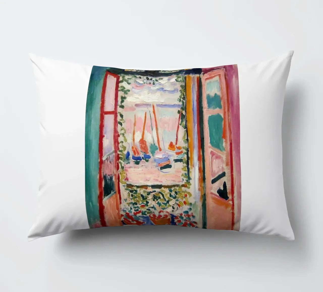 depicting the view from an open window decorative cushion by sazkia art