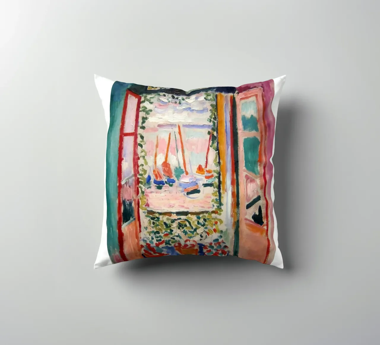depicting the view from an open window decorative cushion by sazkia art