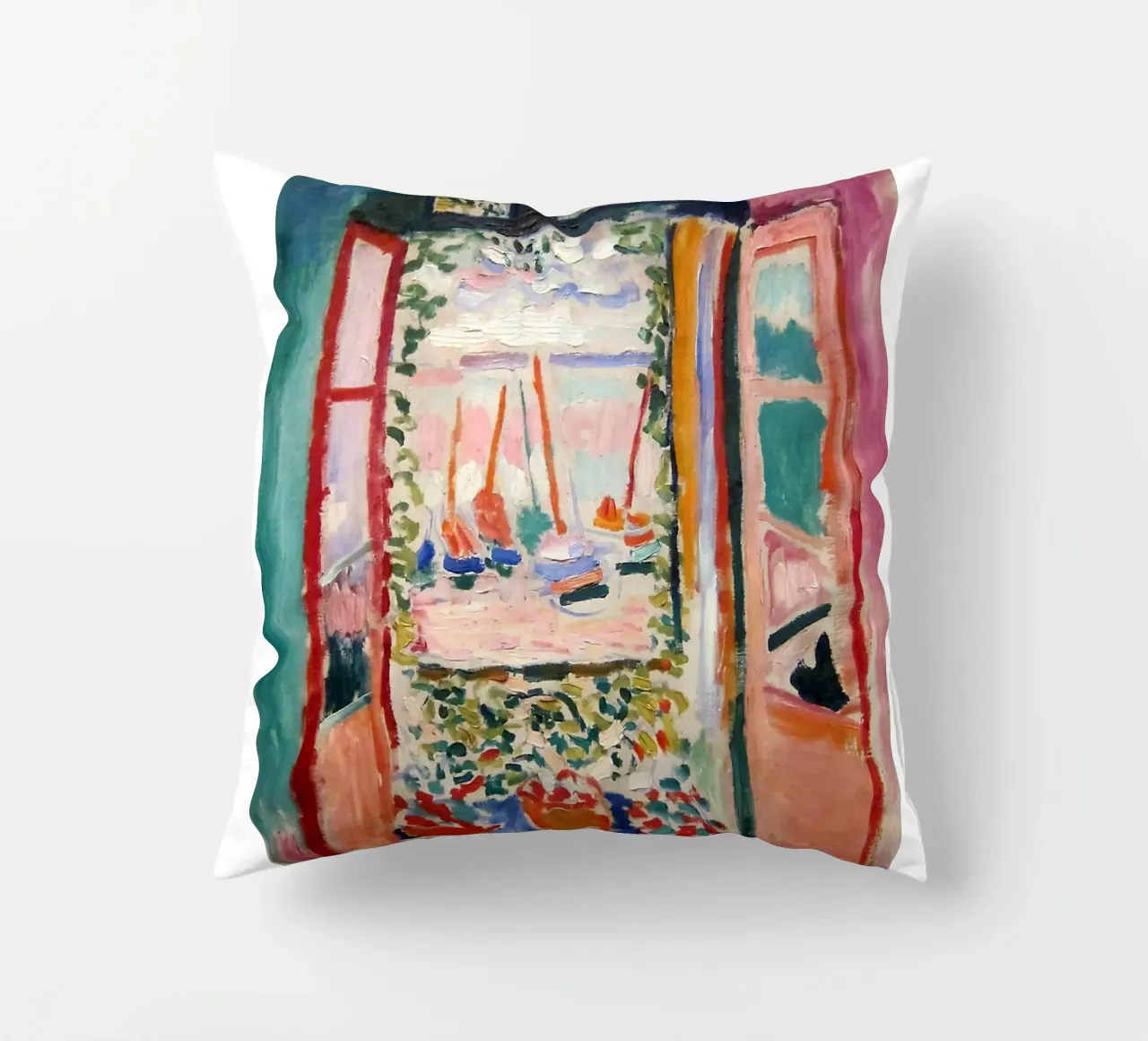 depicting the view from an open window decorative cushion by sazkia art
