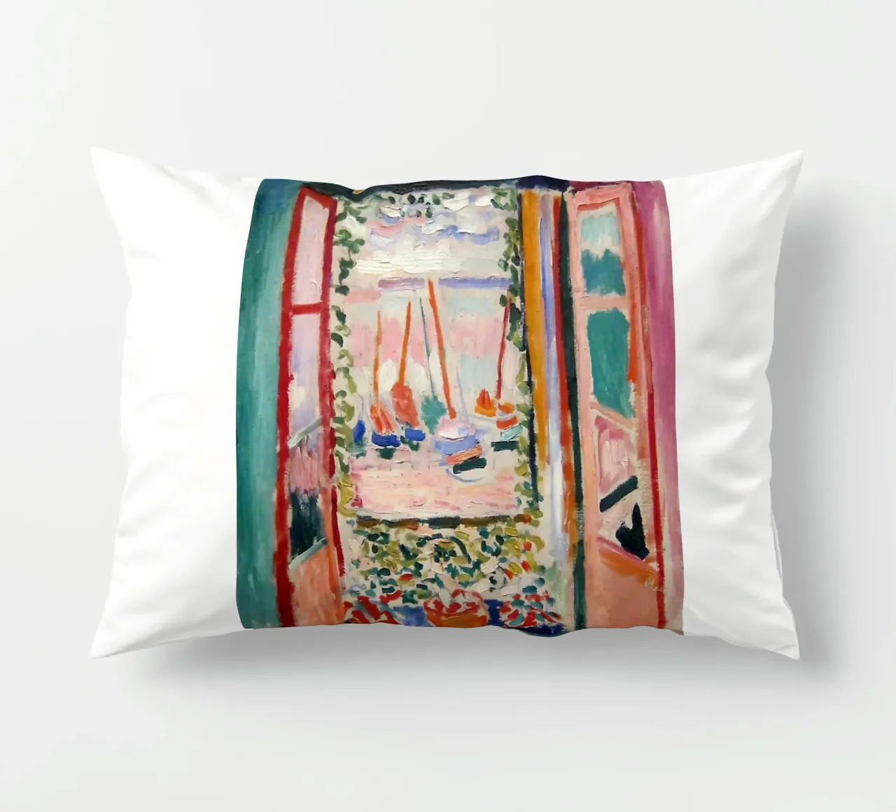 depicting the view from an open window decorative cushion by sazkia art