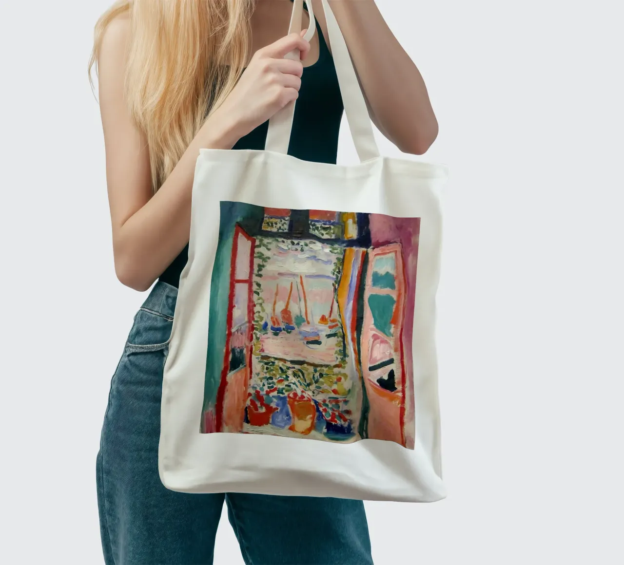 depicting the view from an open window tote bag by sazkia art