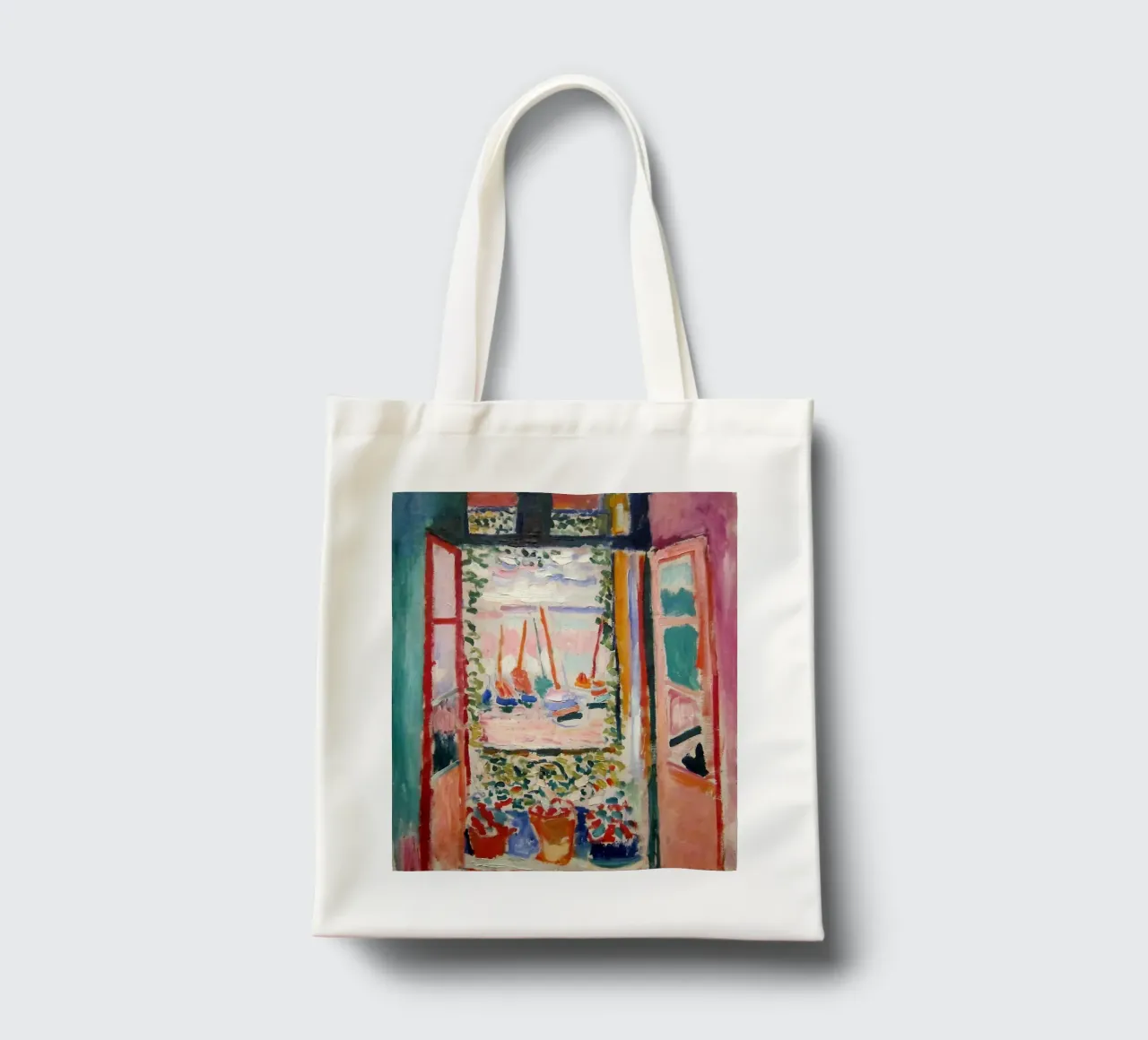 depicting the view from an open window tote bag by sazkia art