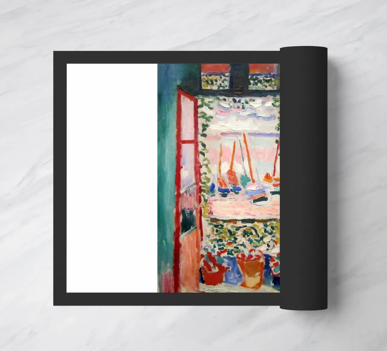 depicting the view from an open window doormat by sazkia art