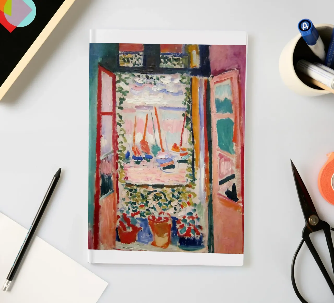 depicting the view from an open window notebook by sazkia art